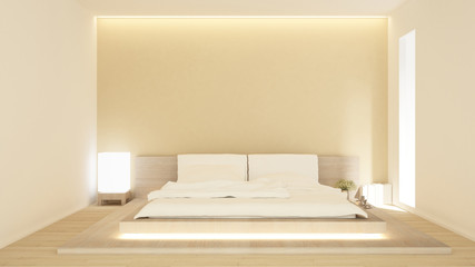 Bedroom in hotel or condominium on sunshine day - Bedroom simple design or japanese style - 3D Rendering