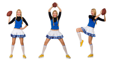 Woman cheerleader isolated on the white