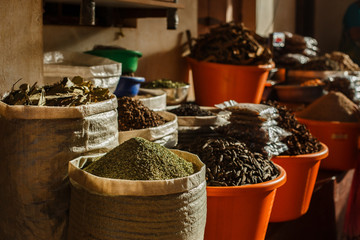 Street shop with spices in the Indian city