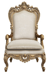 Classic gold baroque armchair isolated on white background.Digital Illustration.3d rendering