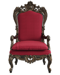 Classic  baroque armchair in blsck,gold and red isolated on white background.Digital...