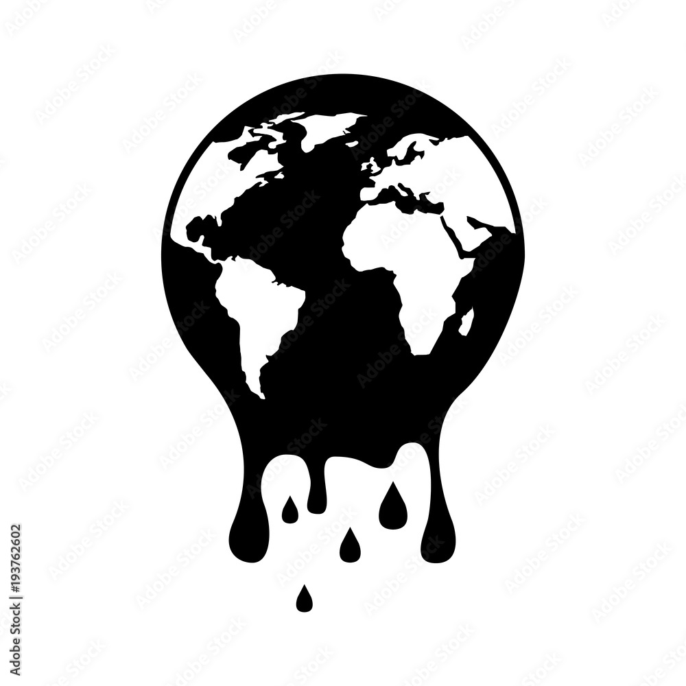 Wall mural melting globe planet earth warming environment concept vector illustration black and white design