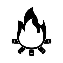 burning bonfire flame with wooden sticks vector illustration black and white design