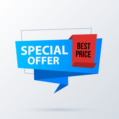 Special offer banner template in modern origami style on white background