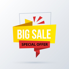 Big sale banner template in modern origami style on white background