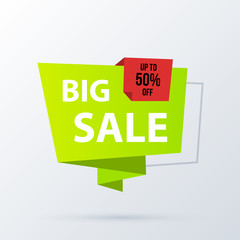 Big sale banner template in modern origami style on white background