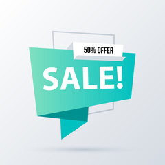Sale banner template in modern origami style on white background