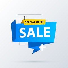 Sale banner template in modern origami style on white background