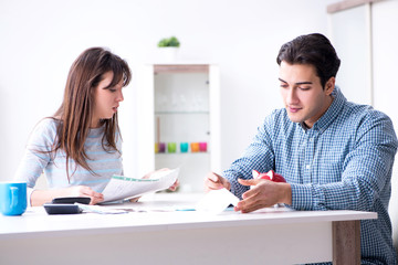 Young couple looking at family finance papers