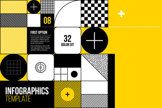 Patchwork/mosaic background template in fancy geometric style on bright yellow background