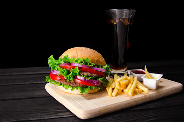 Burger served in bun in nutrition fast food concept