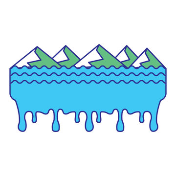 melted landscape mountains water disaster vector illustration blue green design