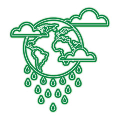 globe planet world cloud rain storm vector illustration green neon line graphic