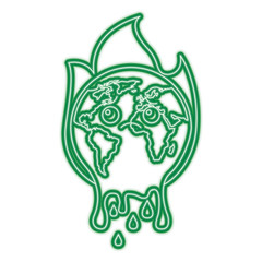 cartoon melted sad burning earth globe world vector illustration green neon line graphic