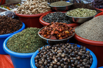 Street shop with spices in the Indian city
