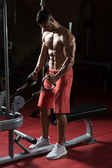 Fototapeta na wymiar Man Exercising Biceps In The Gym