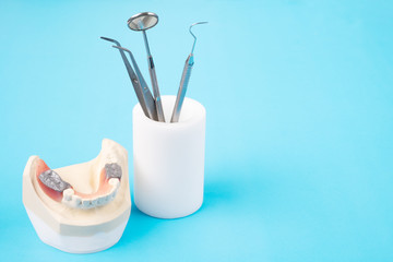 orthodontic model and dentist tool - demonstration teeth model of varities of orthodontic bracket or brace