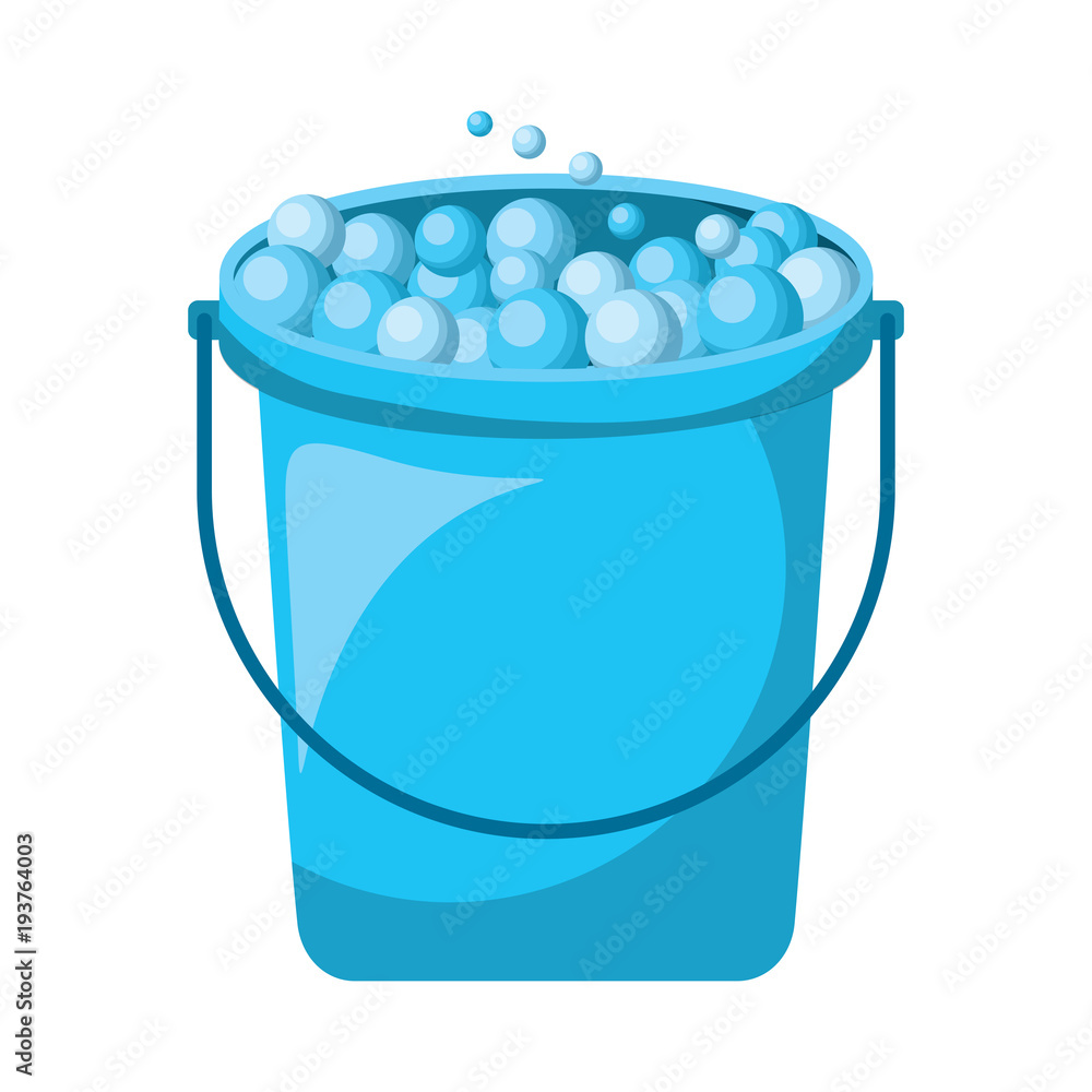 Poster bucket with soap bubbles cleaning house vector illustration