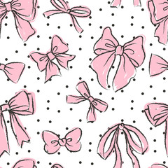 Cute seamless pattern with beautiful hand drawn bows. Vector doodle illustration.  Cloth design, wallpaper, wrapping.