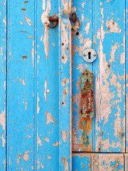 blue painted wooden surface closeup