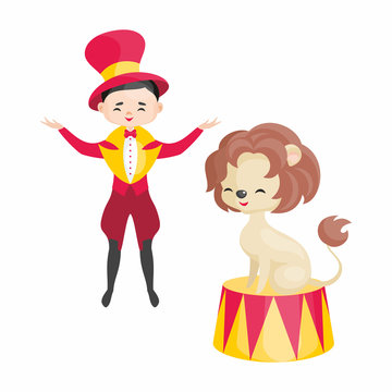 Vector image of a trained circus animal in cartoon style. Colorful illustrations isolated on white background.