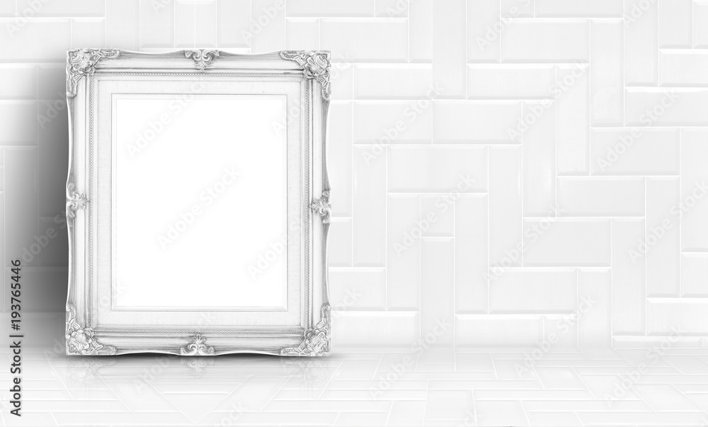 Aufkleber empty white clean tile wall and floor background,minimal simple style interior backdrop.