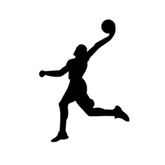 A silhouette of a basketball player in jump