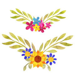Watercolor bouquets set with flowers and leaves