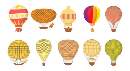 Air ballon icon set, cartoon style