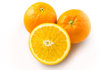 orange with half of orange isolated on the white background