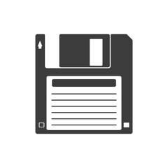 Floppy disk icon. Flat black vector illustration on white background.