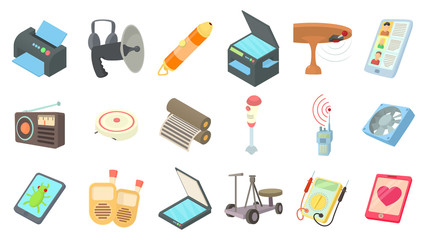 Electric device icon set, cartoon style