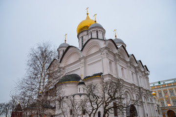 The architectural ensemble of the Cathedral square in Moscow winter night
