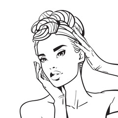 Beautiful Woman Face With Elegant Hairstyle Sketch Of Female Portrait On White Background Vector Illustration