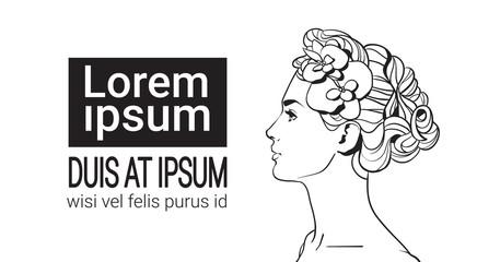 Beautiful Woman With Elegant Hairstyle Profile Sketch Female Face On White Background With Copy Space Vector Illustration