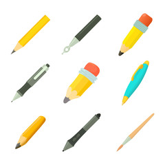 Pens icon set, cartoon style