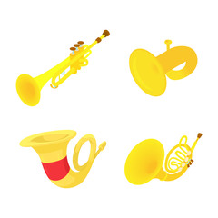 Trumpet icon set, cartoon style