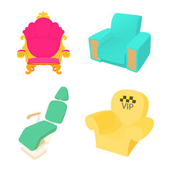 Armchair icon set, cartoon style