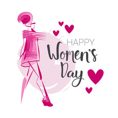 Happy Women Day Background 8 March Card With Hand Drawn Sketch Lettering Calligraphy Vector Illustration