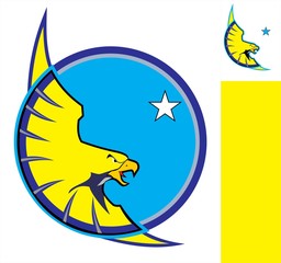 eagle, Yellow  Eagle on blue circle, eagle mascot.