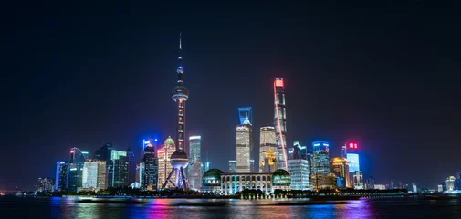 Photo sur Plexiglas Shanghai 中国・上海・陸家嘴の夜景　大パノラマ
