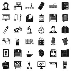 Office equipment icons set, simple style