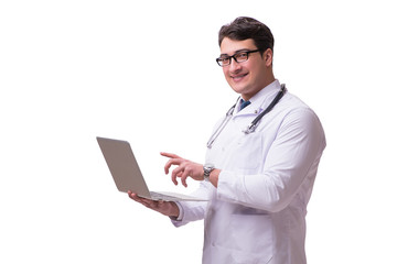 Doctor in telemediine mhealth concept on white