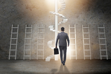 Career progression concept with ladders and staircase