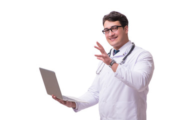 Doctor in telemediine mhealth concept on white