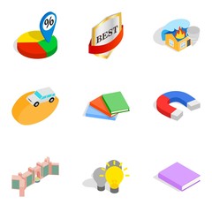 Finest work icons set, isometric style