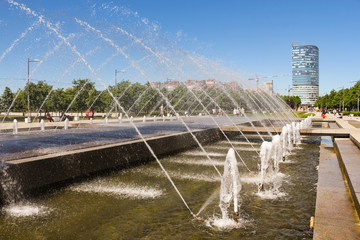 A large cascade of fountains.