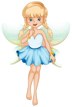 Fairy with blue dress and colorful wings