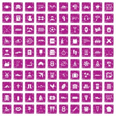 100 activity icons set grunge pink