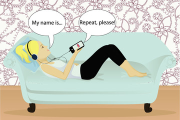 Girl learns foreign language with app